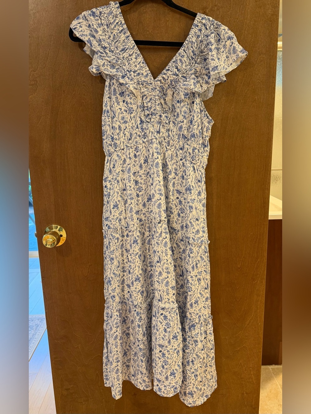 NWT Baltic Born Blue and White Floral Ruffle Maxi Dress